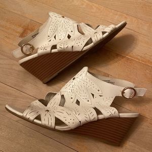 XOXO Sashi Bone Floral Studded Slingback Wedges